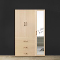 이엔 (3서랍옷장+400거울옷장) 1200 장롱세트 시스템장 원룸 드레스룸 3단 장농, 메이플