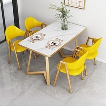 MONTHERIA 4인용식탁 4인식탁세트 식탁세트+4스툴 WJC135-36, 120*80*75CM, 화이트테이블+옐로우체어
