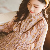 주니어 원피스 초등학생 봄가을 원피스 북유럽 프릴 원피스 주니어 쉬폰 플라워 롱원피스 여아 봄 원피스