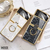 HOCE 갤럭시 Z플립3 자개 패턴 핑거링 골드라인 강화유리 일체형 풀커버 제트플립3 케이스