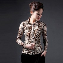 슬림핏 레오파드 셔츠 블라우스 여성 호피무늬 여름 셔츠