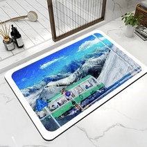 북유럽풍경유 화가용 세면대 화장실 미끄럼방지 매트 화장실 욕실 흡수성 매트, 기차 광장