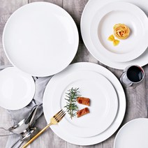 카페 화이트 스테이크 브런치 케이크 파스타 디저트 양식 디너 원형 접시 그릇, 흰색