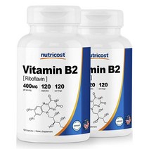 Nutricost Vitamin B2 (Riboflavin) 뉴트리코스트 비타민 B2 리보플라빈 400mg 120 캡슐 2팩