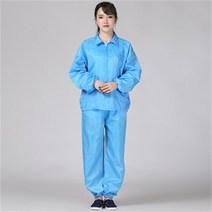Ogfaour 여름작업복상의 제전분체복 화이트지퍼 쇼트 워크 가을 방진복 무진복 제전복 정전기 방지, 블루 세트_XXXL, 1개