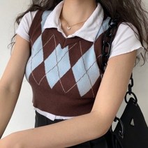니트조끼 퀼팅 베스트 여성의류 봄 여름 브이넥 숏 클래식 학원 무드 외 2719164275, M