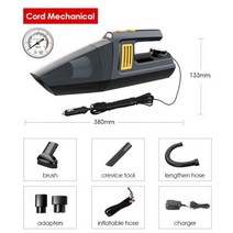 [케이로] 243680 Licheers 디지털 타이어 팽창기가 있는 휴대용 진공 청소기 게이지 LED 조명 자동차 펌프 4 in 1, Pointer cord