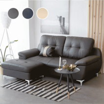 베스트리빙 [리퍼상품]미카 3인 가죽 소파+스툴/3인소파/가죽쇼파/쇼파/사무실소파/식당소파/카페소파/3인용 소파/보조의자/스툴, 그레이