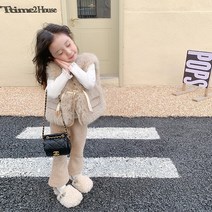 아짱 키즈여아 상하세트 바지 팬츠 유아 상하복 투피스 세트 가을 겨울 북유럽 나들이룩 조끼 바지세트구성 퍼피베이지조끼바지2종세트