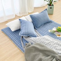 아르떼베딩 요커버 미끄럼방지 알러지케어 부드러운 바닥요 체크, 블루