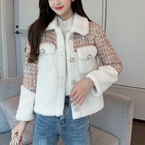 허그허그 / 트위드 양털 뽀글이 매치 자켓