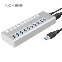 Acasis USB 3.0 허브 멀티 10 포트 산업용 컴퓨터용 12V 전원 어댑터, 실버
