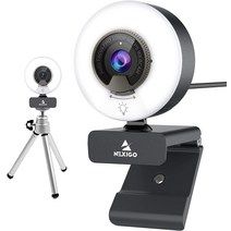 웹캠 60FPS 1080P Streaming Webcam with Mini Tripod NexiGo AutoFocus USB Web Camera Ring Light &amp, 한개옵션0
