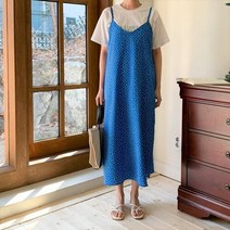 신세계TV쇼핑 [옷자락] 여자 비치룩 파랑색원피스 끈나시 패턴 방콕 롱원피스