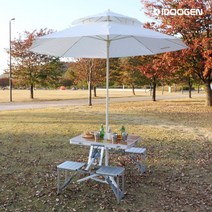 아이두젠 접이식 캠핑 테이블 파라솔 패키지, 아이보리