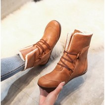 Sevalo 여성 털부츠 가죽 스노우 겨울 하이탑 플렛 스트랩 빅사이즈 신발 안감 여자부츠_나린키
