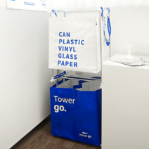 타워고 재활용 분리수거함 2단 100L, 화이트+블루
