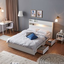 크렌시아 아너스 LED 일반서랍형 슈퍼싱글/퀸 침대프레임 (매트제외), 화이트