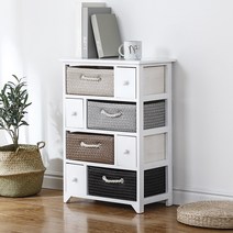 노아가구 라탄서랍장 라탄수납장 원목수납장, 지오4단화이트