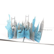초대장 카드 3D 팝업 생일 카드 레이저 컷 초대장 세계 건축물 함 소년 선물 인사말 관광 엽서, 23 New York-blue