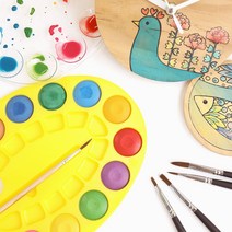 바오바론 수채화 어린이 물감 팔레트 붓 세트 초등학교 미술 용품 그림 수업 재료 투명스티커 증정, (색상랜덤)