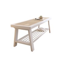 라탄 스툴 보조의자 스텝 북유럽 솔리드 우드 복도 신발 변경 의자 가정용 가구 등나무 벤치 디자이너 거실 긴 오토만, [28] White B-120x35x42cm