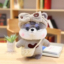PKTOYS DIY귀여운 애착 오가닉 강아지인형 봉제 동물 크리스마스 명절 선물, 회색 사랑 스웨터 회색 작은 곰 머리 밴드, 30cm (손 선물 상자)