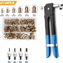 리벳공구 100/150/165/210pcs M3-M12 멀티 플랫 헤드 미터 나사 블라인드 리벳 너트 인서트, [08] 210pcs Carbon steel