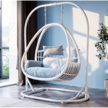 라탄그네의자 나무 그네 원목 흔들 행잉 체어, 클래식 더블 커피 컬러/프리 쿠션