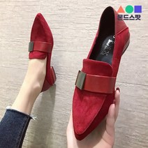 몬드스팟 3cm 여성 스텔레토힐 블로퍼형 사각 플랫 단화 로퍼 레드 (DM507)