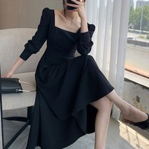 [수량확보] 스퀘어넥 블랙 원피스 1254 파티 사각새틴 돌잔치 결혼 하객드레스 S-3XL