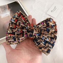 로맨틱모모 명품 헤어 머리핀 통통 트위드 핸드메이드 컬러 왕리본 삔