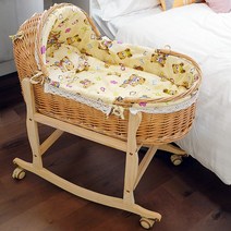 등나무 아기 침대 신생아 휴대용 손 바구니 자동차 장착형 원목요람, [04] 100CM+ 블루 라이닝 + 브래킷(바퀴 포함