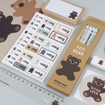 아트박스/디자인아지트 [주문제작]문구세트토이베어 브라운 B세트, 한글24