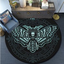 모로칸매트 매트 카펫 러그 Death Moth Area 고딕 해골 라운드 플로어 나비 달 거실 욕실 주방 현관