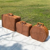 사각 피크닉 여행 바스켓 감성 캠핑 바구니 소풍 도시락 나들이 가방, 라지