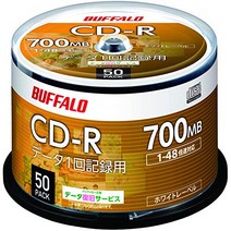 버팔로 데이터용 CD-R 1회 기록용 700MB 50장 스핀들 1-48배속 화이트 라벨 RO-CR07D-050PWN