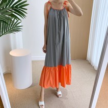 요시아나 [만원의행복] [당일발송] 배색 끈나시 롱 원피스 -민트만