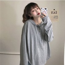 레이디 매직(lady magic) 여성 캐주얼 루즈핏 얇은 후드티셔츠 면아님