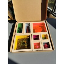 몬테소리 원목교구 가베 아크릴 무지개 거울 블록 아크릴 보석 깃털 나비 꽃, full set 8pcs