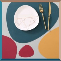 블리스홈 북유럽 귀여운 조약돌 실리콘 테이블 식탁 매트 + 컵받침포함, 4P, 핑크