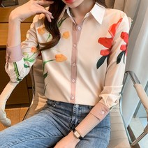 KORELAN 플라워 블라우스 여 긴팔 아우라 봄 오버핏 뽕잠사 상의