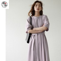 HUAAPPUW 바이올렛 빈티지 라운드 반팔 원피스여 2022 여름 고급스러운 디자인 미디스커트