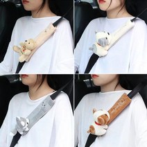 안전 벨트 보조 쿠션 커버 소장용 입체 4 종 인형 캐릭터 차량 악세사리 인테리어 소품 벨크로형 겨울 자동차 용품, 화이트 강아지