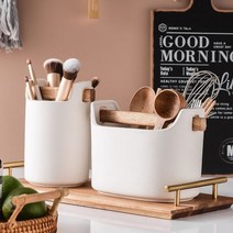 온나 화이트 도자기 수저통 키친툴홀, 1개, 대형