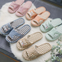 3중 바닥 체크 곰돌이 누빔 패브릭 슬리퍼 (5color) 커플 실내화, 오렌지(여)