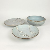 이찌하라 고풍스러운 일본접시 매화 벚꽃 면기 접시, 블루벚꽃, 원형접시(대), 1개