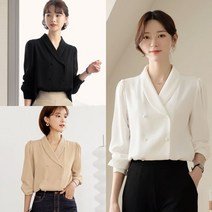 시크라인 숄카라 더블버튼 블라우스