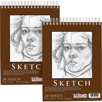 미국 아트 서플라이 9&#34; x 12&#34; 프리미엄 중량지 나선형 제본 스케치 패드 90파운드(160gsm, 01 1