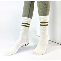 프롬라벨 여성 논슬립 미끄럼방지 중 장목 요가 양말 스포츠 쿠션 헬스 필라테스 롱 발가락 토삭스 non-slip yoga pilates Sports Cushion socks, A타입(라인) - 아이보리 (카키라인)
